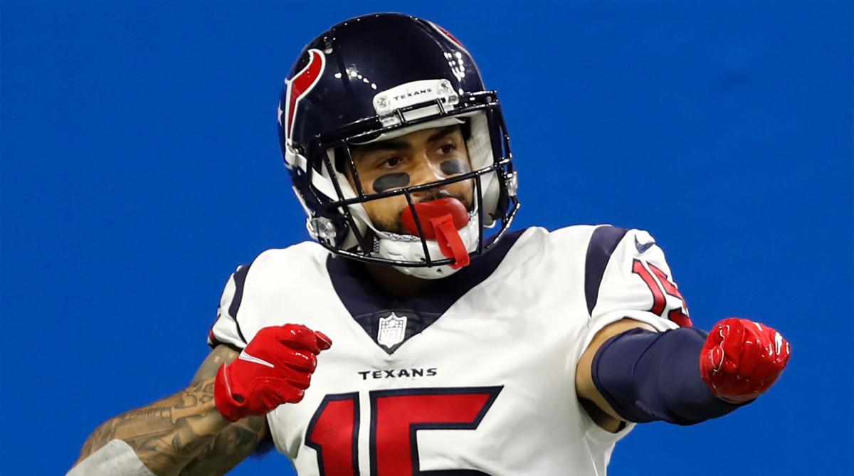 Nov 26, 2020; Detroit, Michigan, USA; Houston Texans wide receiver Will Fuller (15) celebrates after scoring a touchdown during the fourth quarter against the Detroit Lions at Ford Field.