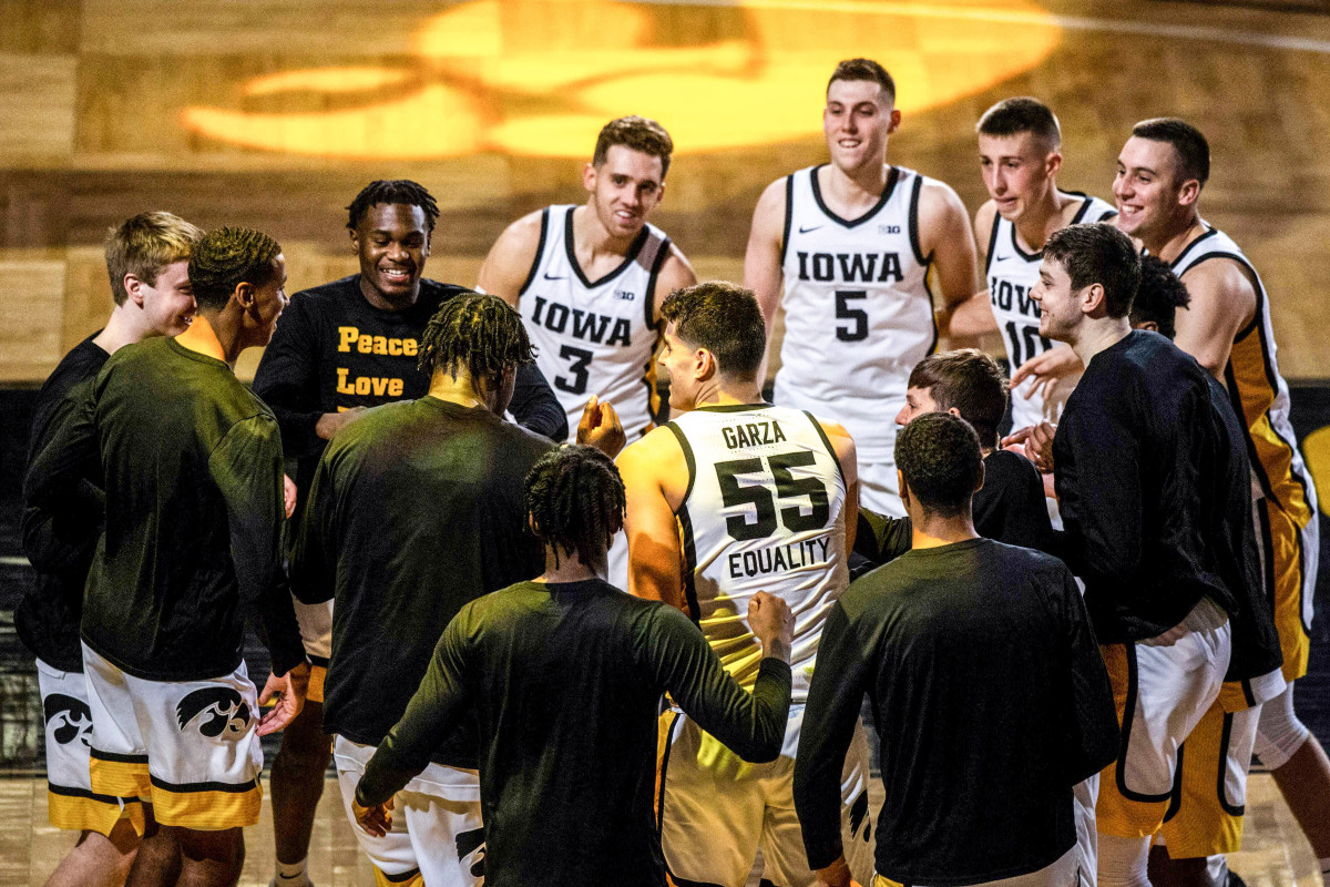 Luka Garza inside the Iowa huddle