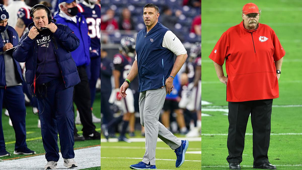 Bill Belichick, Mike Vrabel and Andy Reid