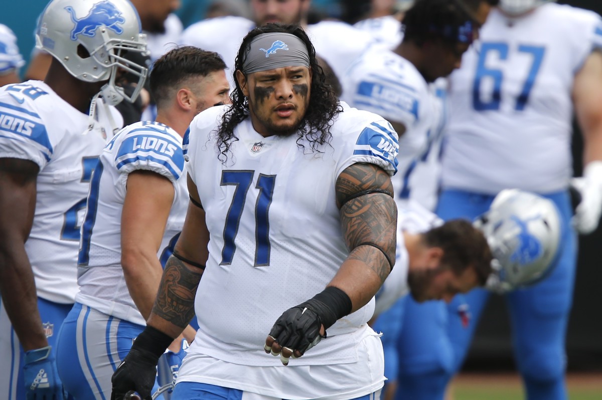 Oct 18, 2020; Jacksonville, Florida, USA; Detroit Lions defensive tackle Danny Shelton (71) walks on the field before a game against the Jacksonville Jaguars at TIAA Bank Field.