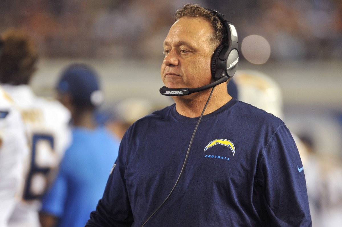 San Diego Chargers defensive coordinator John Pagano looks on from the sideline during the second half of the game against the Arizona Cardinals at Qualcomm Stadium. San Diego won 19-3.