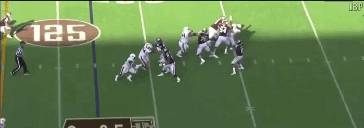 Nice route by Davis. He runs a very diverse route tree. Slips under a defender here for the touchdown. He has strong YAC ability. 