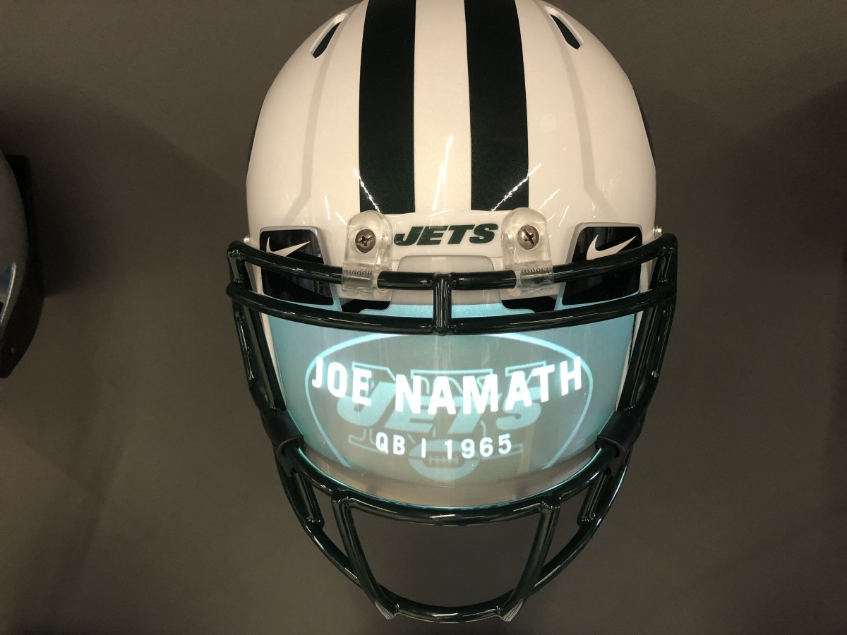 Joe Namath Jets helmet in Alabama football building