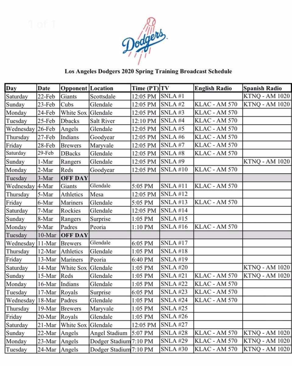 Dodgers Spring Training Broadcast Schedule Inside the Dodgers News