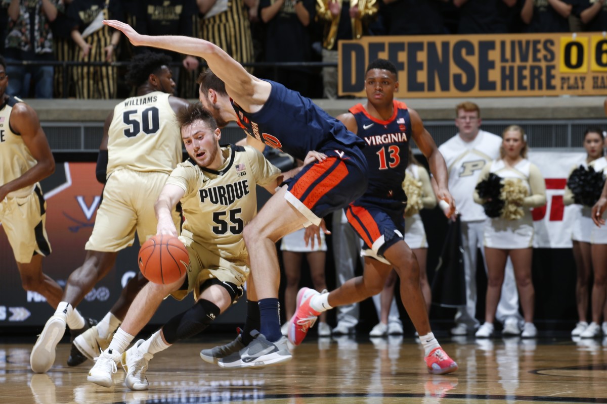 Sasha Stefanovic (55) leads Purdue with 50 made 3-pointers so far this season. (USA Today Sports)