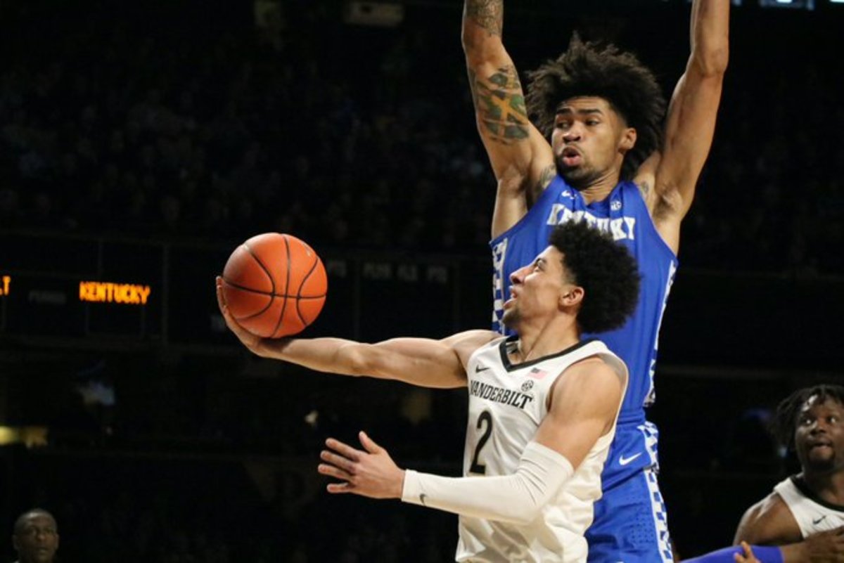 Vanderbilt's Scottie Pippen Jr. drives to the basket defended by Kentucky's Nick Richards during the Wildcats 78-64 win in Nashville. 