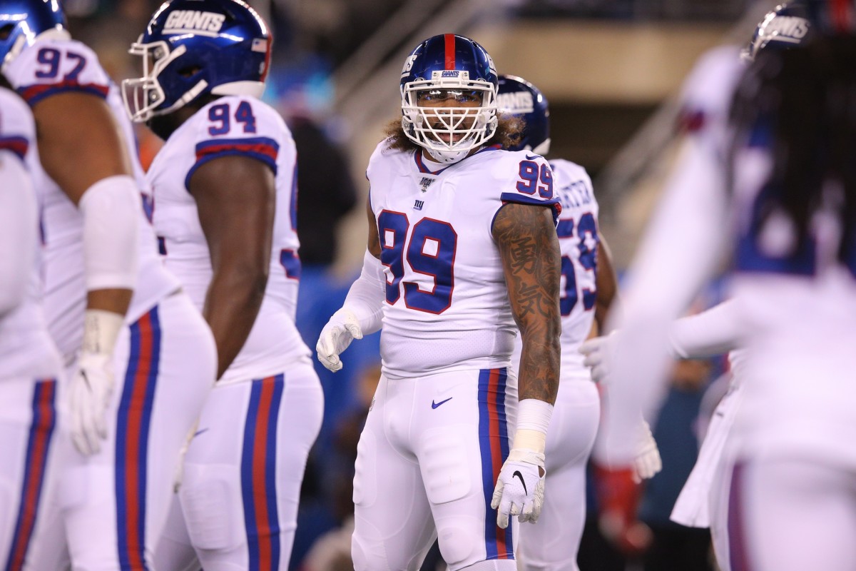 Nov 4, 2019; East Rutherford, NJ, USA; New York Giants defensive end Leonard Williams (99) lines up against the Dallas Cowboys during the first quarter at MetLife Stadium.