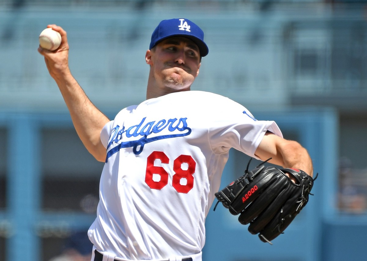 Apr 14, 2019; Los Angeles, CA, USA; Los Angeles Dodgers relief pitcher Ross Stripling (68) in the second inning of the game against the Milwaukee Brewers at Dodger Stadium. Mandatory Credit: Jayne Kamin-Oncea-USA TODAY Sports