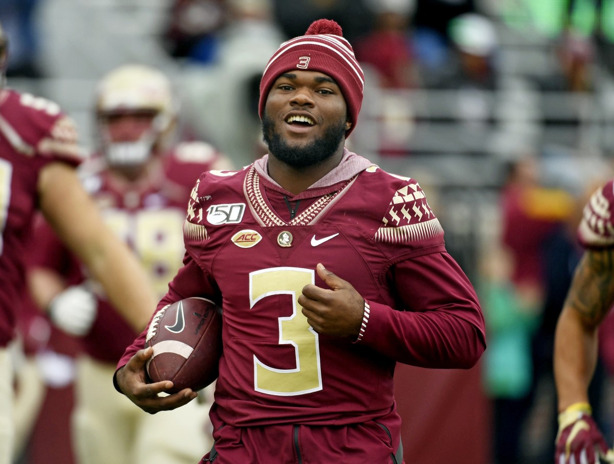Nov 16, 2019; Tallahassee, FL, USA; Florida State Seminoles running back Cam Akers (3) during the game against the Alabama State Hornets at Doak Campbell Stadium.