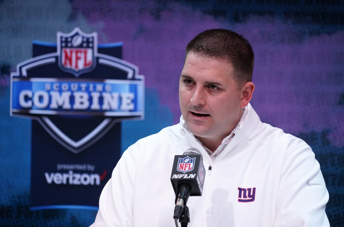 Feb 25, 2020; Indianapolis, Indiana, USA; New York Giants coach Joe Judge speaks during the NFL Scouting Combine at the Indiana Convention Center.