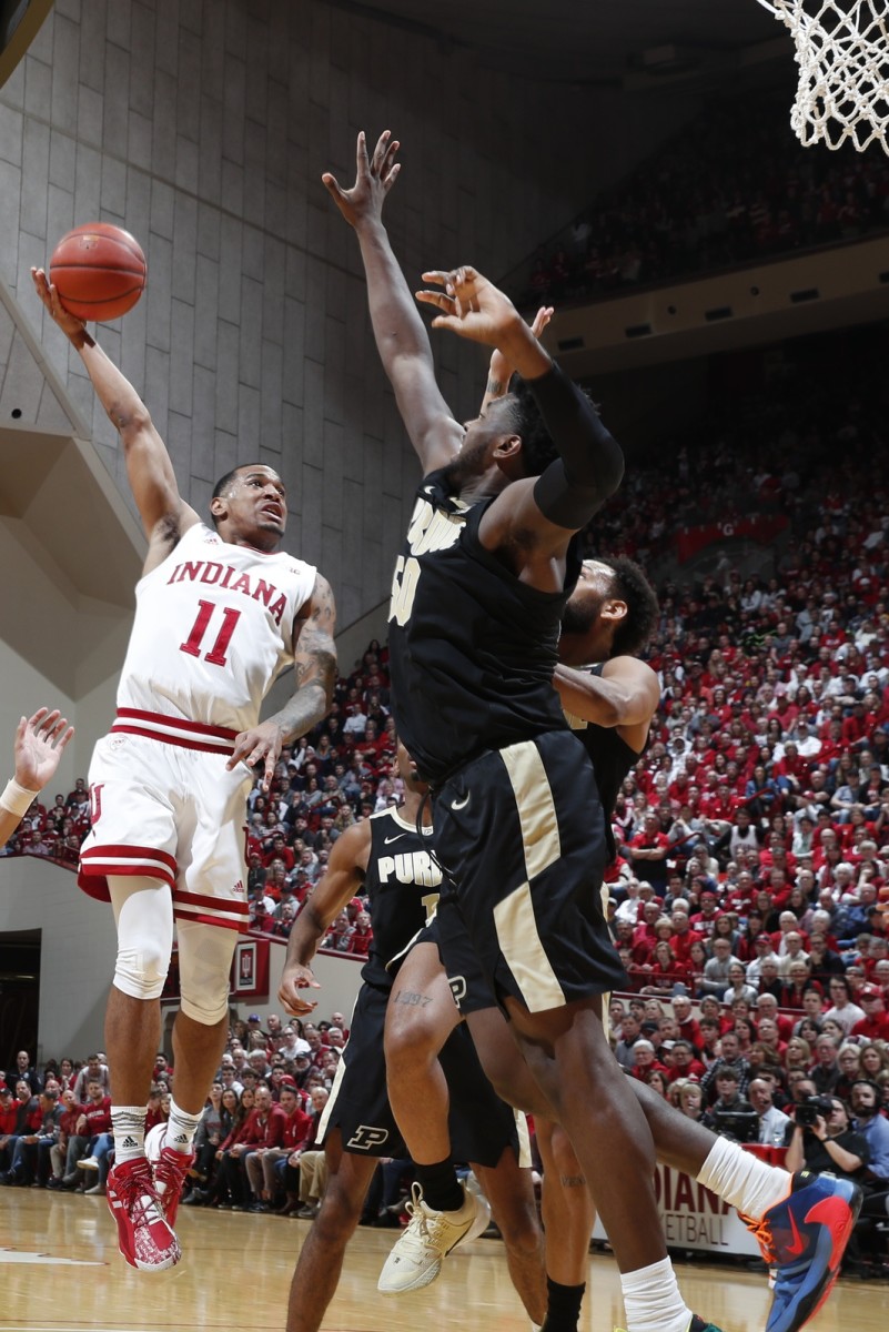 Indiana's Devonte Green (11) shoots over Purdue's Trevion Williams during the Feb. 8 game at Assembly Hall. (USA TODAY Sports)