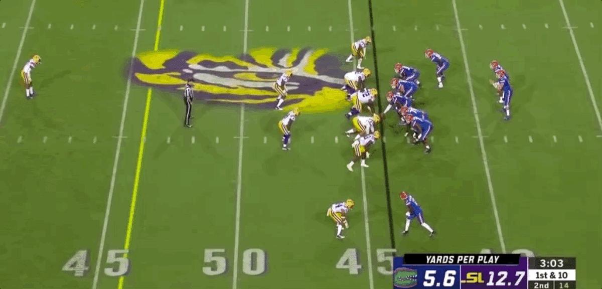 Watch Delpit process this play here. He reads the quarterback and as soon as he knows where he's going with the football, he takes off. This is a really impressive play to get across the field and break up this pass. 