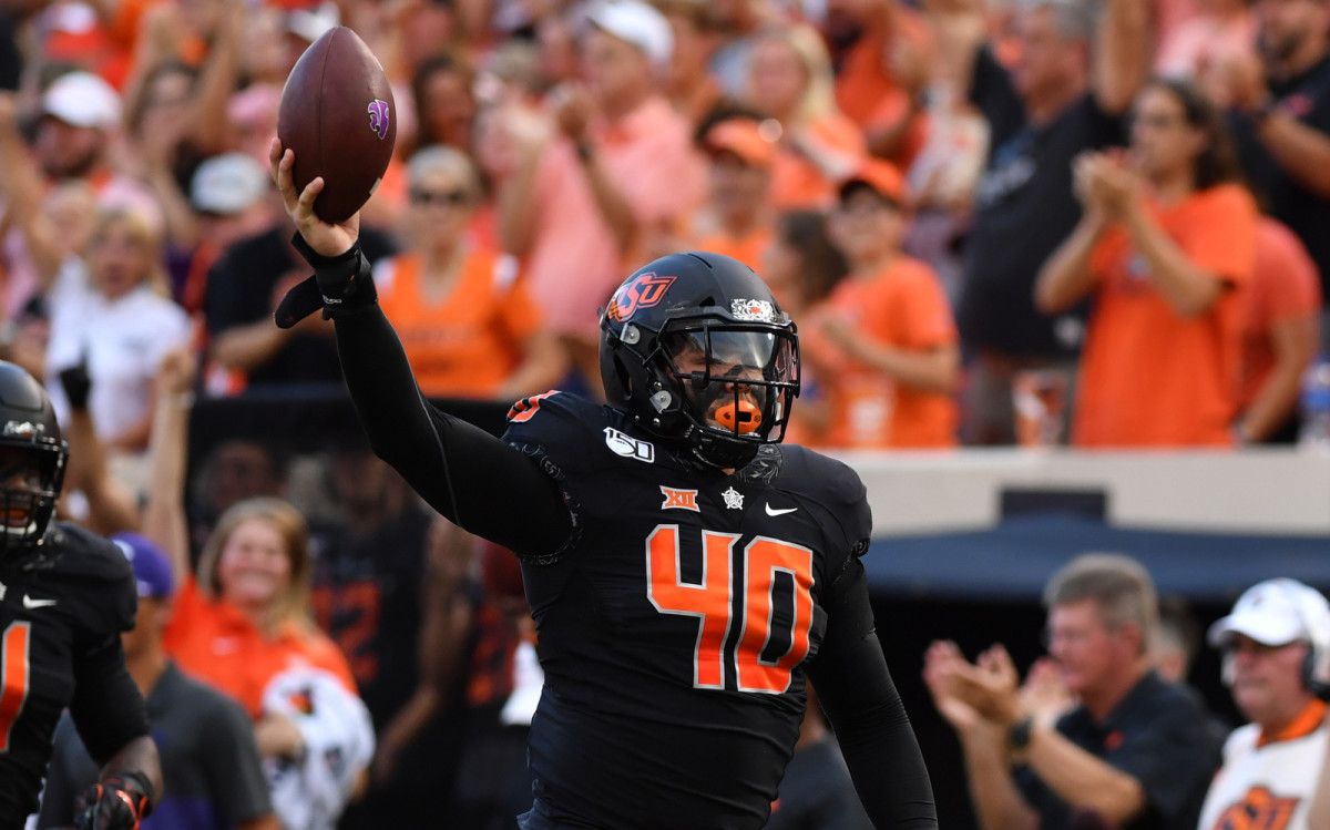 Brock Martin celebrates a fumble recovery.