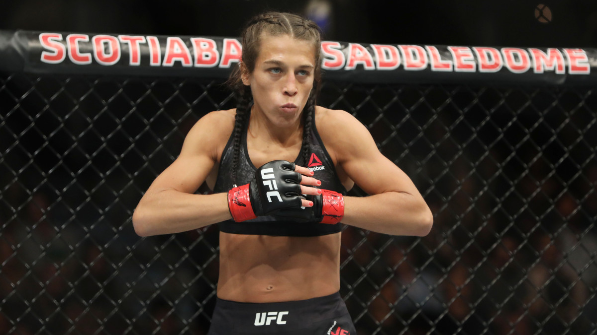 Joanna Jedrzejczyk in the ring at a UFC fight in Calgary