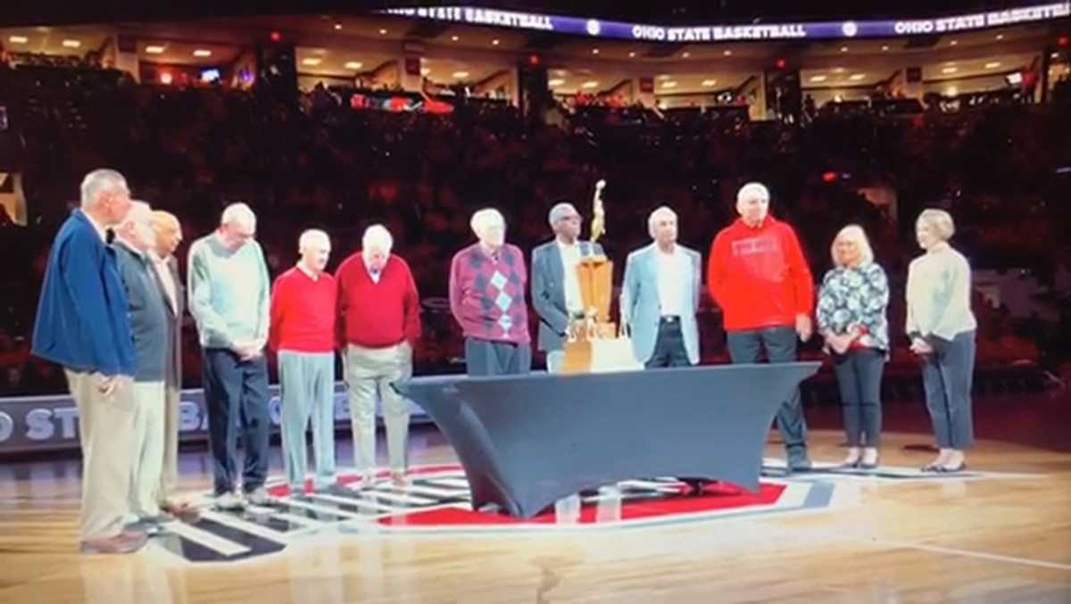 The 1960 Ohio State team that included Bob Knight was honored in Columbus on Thursday night.