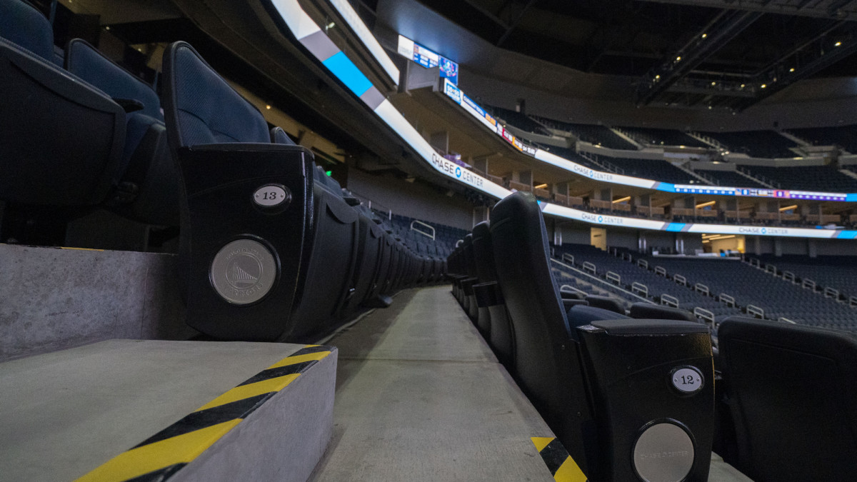 Empty seats at the Chase Center.