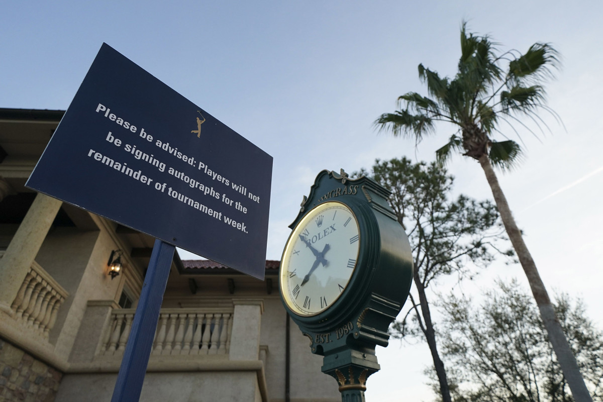 A sign outside the clubhouse at The Players Championship.