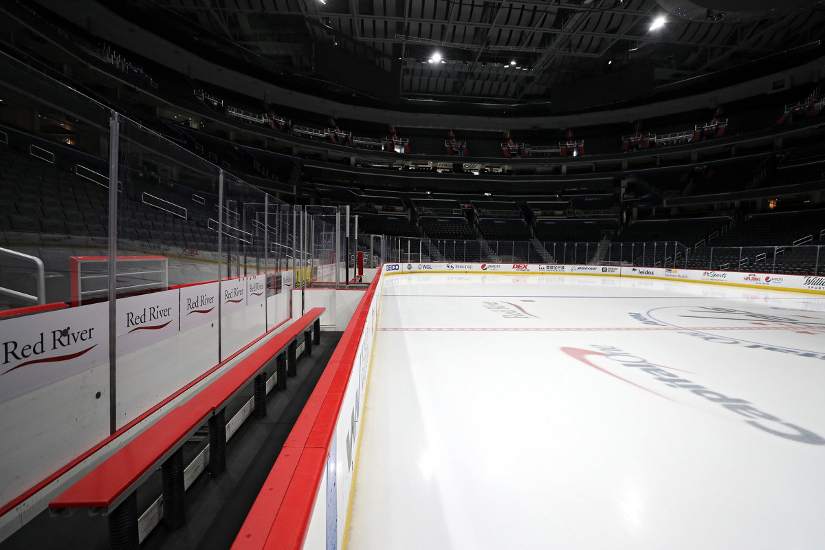 An empty Capital One Arena after the postponement of the Detroit Red Wings vs. Washington Capitals game.