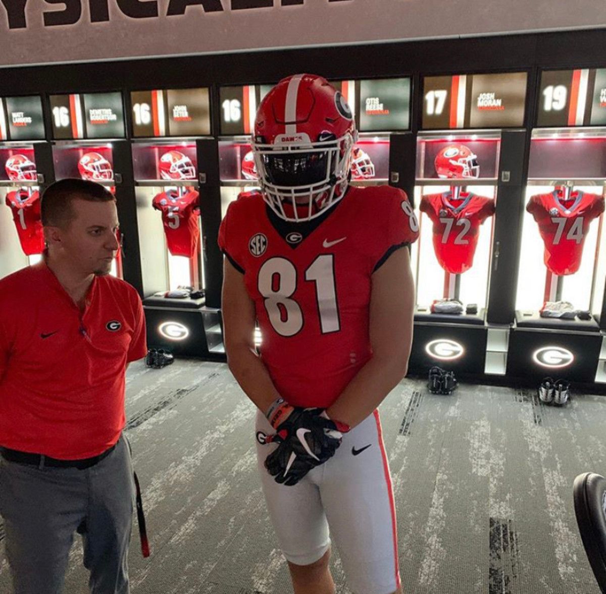 TE, Moliki Motavao and TE coach, Todd Hartley