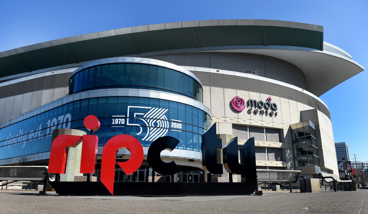 A view of the Moda Center, where the game between the host Trail Blazers and Rockets was canceled because of the COVID-19 virus.