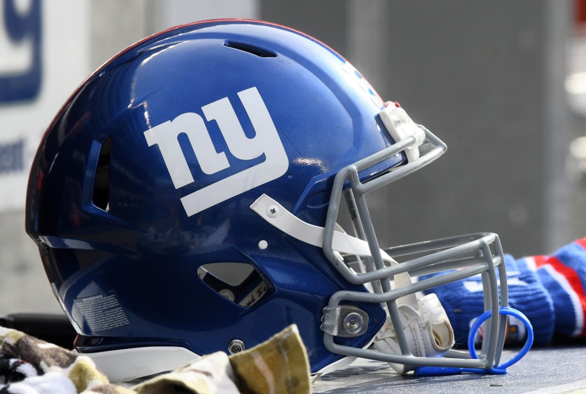 Nov 24, 2019; Chicago, IL, USA; A detailed view of the New York Giants helmet during the second half against the Chicago Bears at Soldier Field.