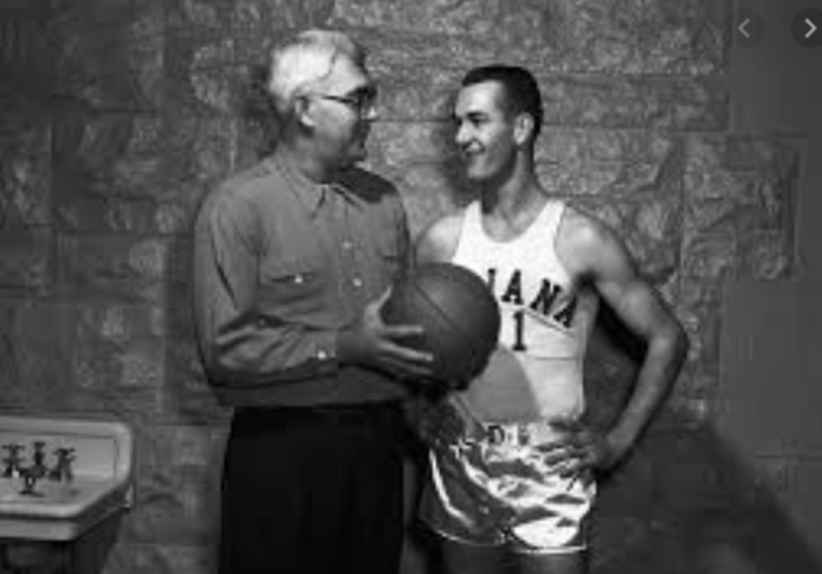 Indiana coach Branch McCracken and guard Bobby Leonard helped the Hoosiers win the 1953 national championship. (Photo courtesy of IU Archives)