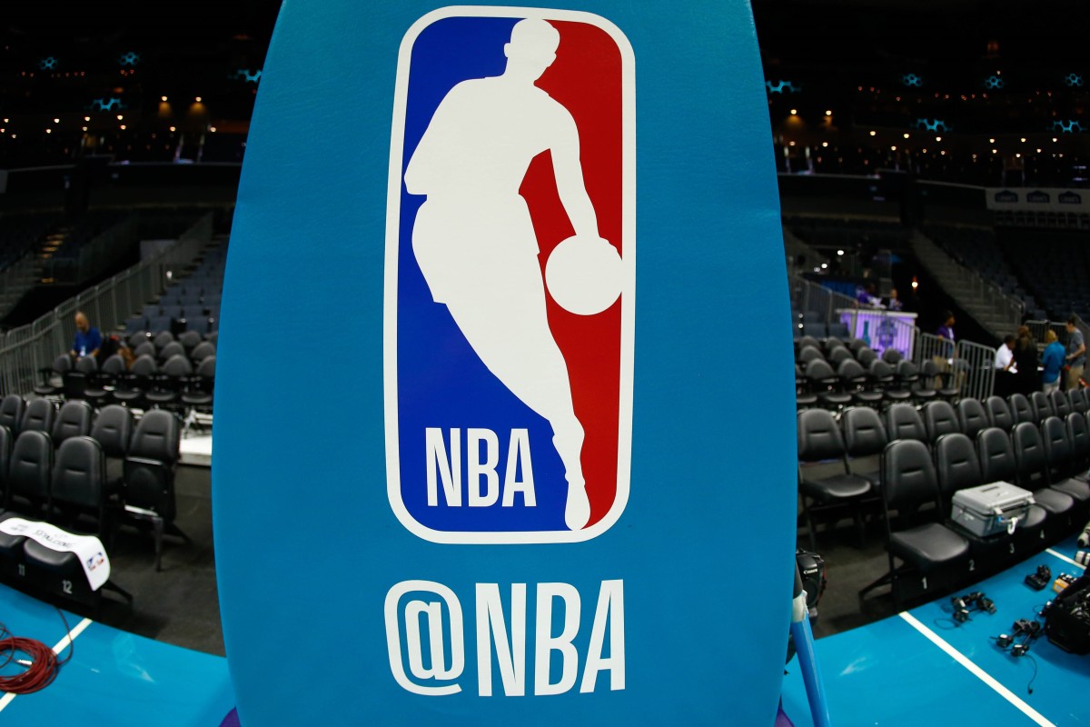 A general view of the NBA logo on the stanchion prior to the game between the Charlotte Hornets and the Boston Celtics at Spectrum Center.