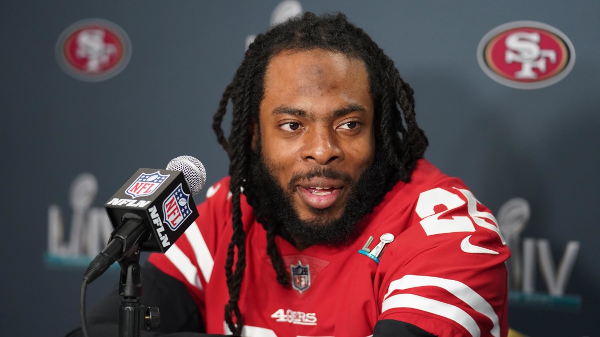 49ers' Richard Sherman speaks at a press conference