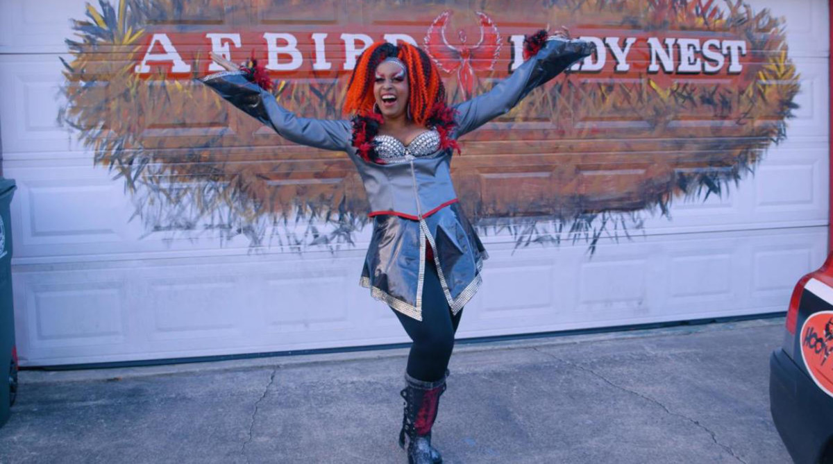 Carolyn Freeman, aka Bird Lady, at her nest.