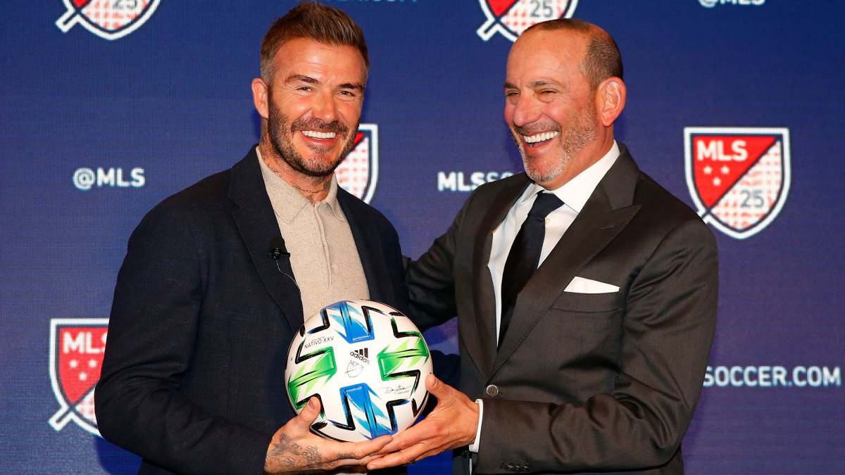 David Beckham and Don Garber at MLS's 25th season celebration