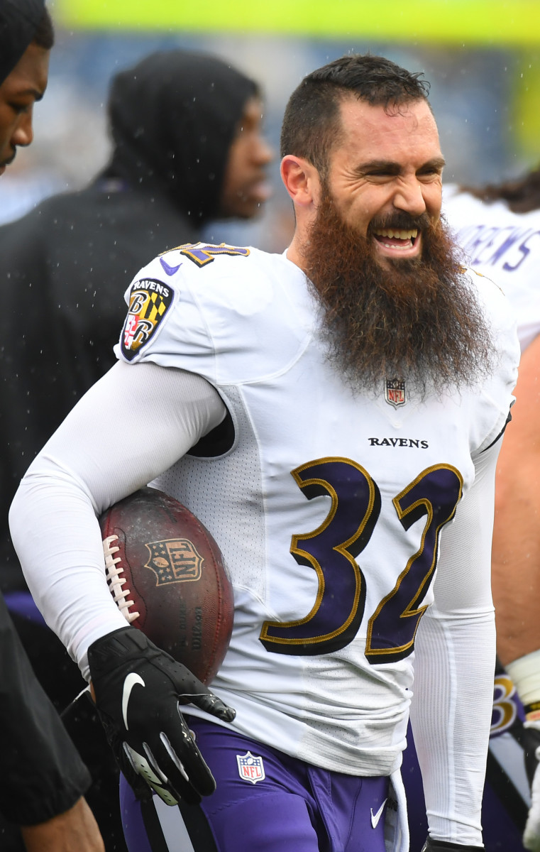 Oct 14, 2018; Nashville, TN, USA; Baltimore Ravens free safety Eric Weddle (32) before the game against the Tennessee Titans at Nissan Stadium. Mandatory Credit: Christopher Hanewinckel-USA TODAY Sports.