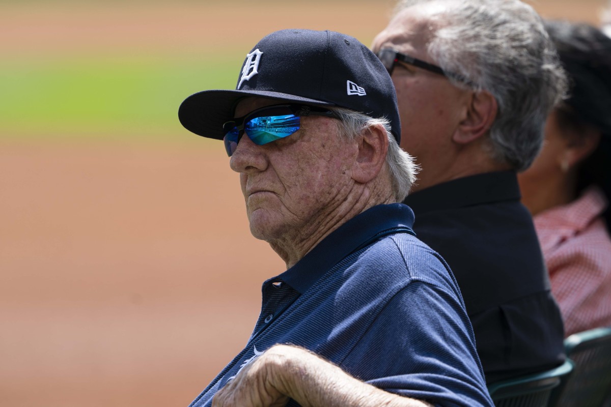 Jun 29, 2019; Detroit, MI, USA; Al Kaline looks on as the 1984 Detroit Tigers Championship Team is honored and recognized prior to the game between the Washington Nationals and Detroit Tigers at Comerica Park. Mandatory Credit: Gregory J. Fisher-USA TODAY Sports