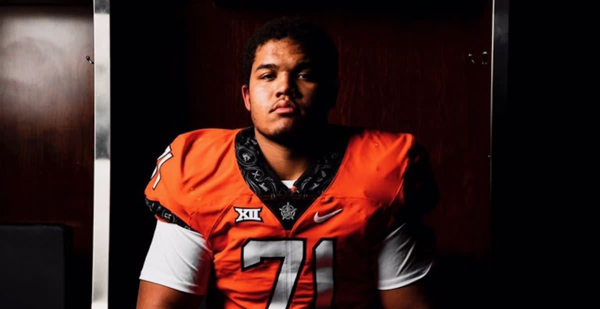 Kelley pictured in his regular number 71 while on an unofficial visit at Oklahoma State.