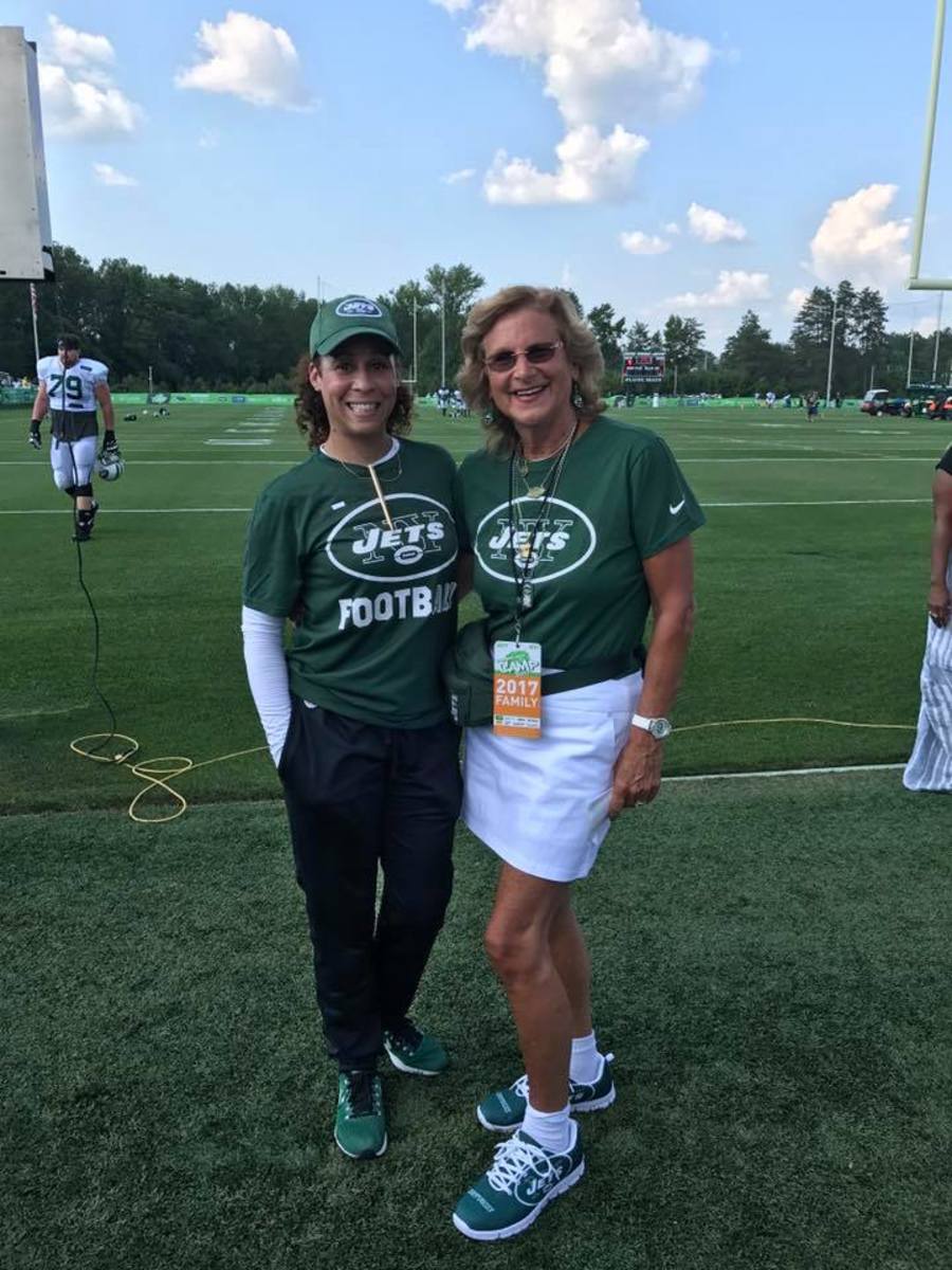 Connie Carberg (r) with Collette Smith, the first female coach in Jets franchise history.
