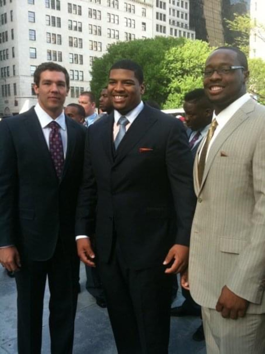 Bradford, Williams and McCoy pose for a pic on CBS Plaza.