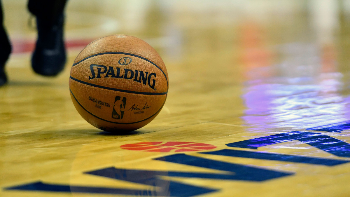 A basketball on the Wizards' court