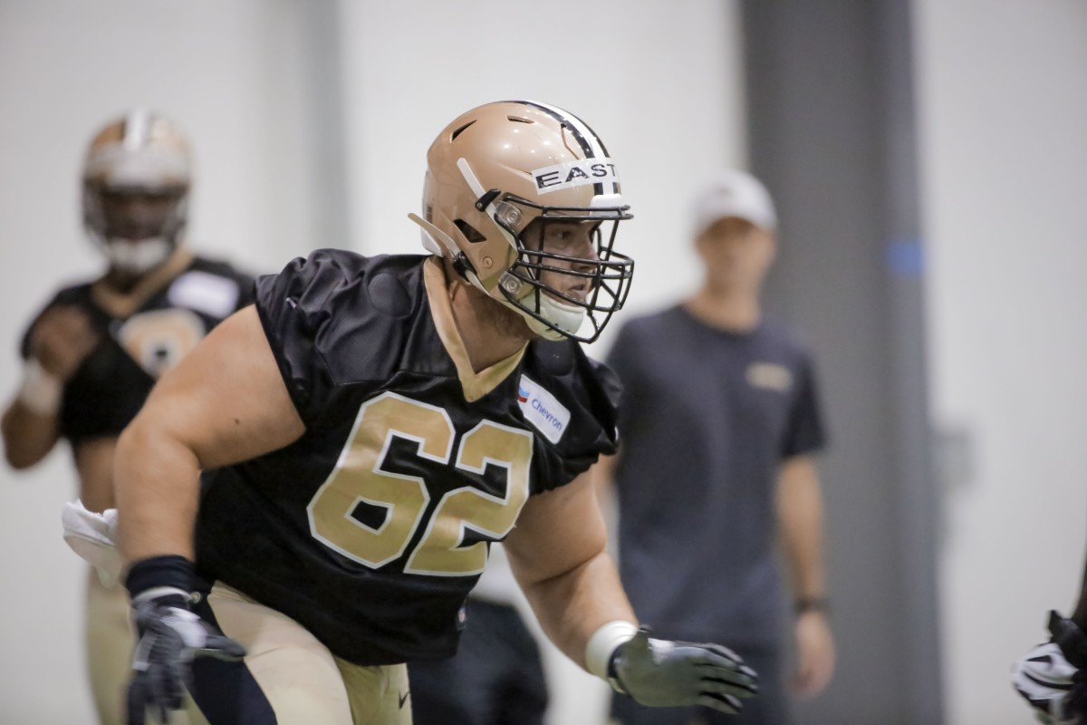Jun 11, 2019; New Orleans, LA, USA; New Orleans Saints center Nick Easton (62) during a minicamp session at the New Orleans Saints Training Facility. Mandatory Credit: Derick E. Hingle-USA TODAY Sports