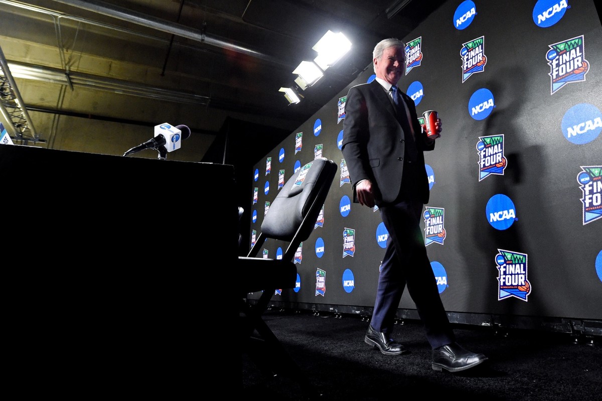 NCAA president Mark Emmert speaks during a press conference at U.S. Bank Stadium. Mandatory Credit: Robert Deutsch-USA TODAY Sports