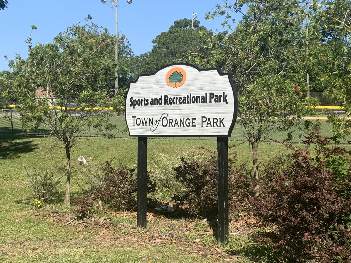 The sign welcoming athletes, parents, and fans to Orange Park Athletic Association, roughly 18 miles away from the Jaguars' home stadium (Photo by John Shipley).