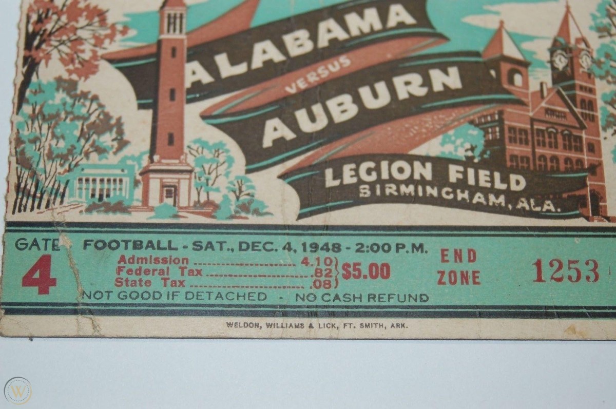 1948 Alabama vs. Auburn ticket stub, Iron Bowl revival