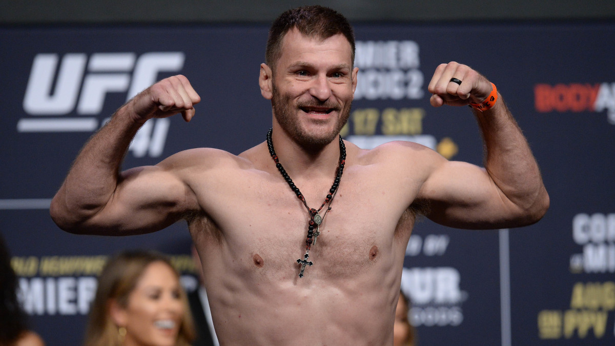 UFC fighter Stipe Miocic weighs in before a fight