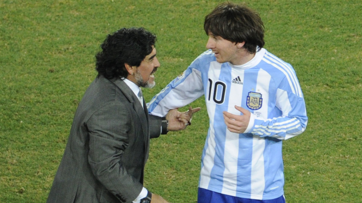 Messi and Maradona at the 2010 World Cup