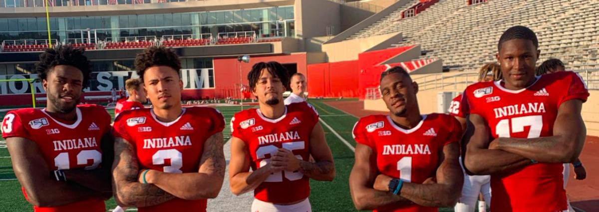 Cam Wilson (center) is pictured with fellow Indiana wide receivers Miles Marshall, Ty Fryfogle, Whop Philyor and Jordan Jakes. 