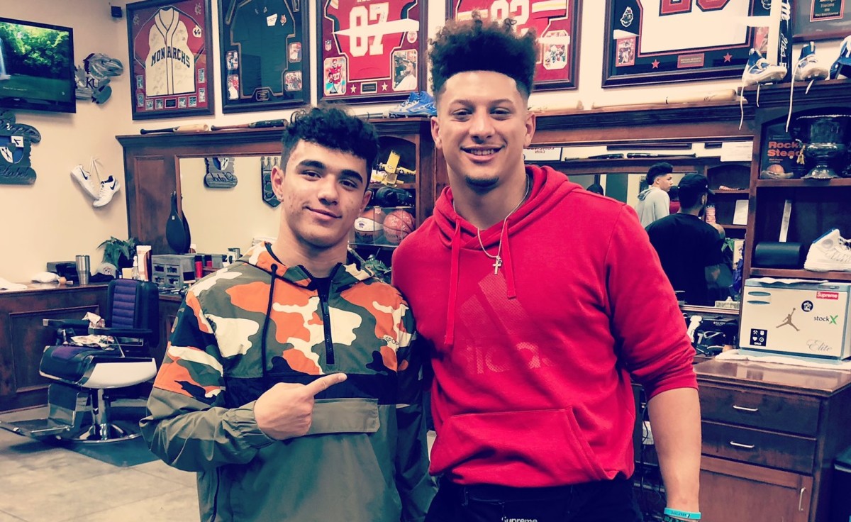 Iowa football commit Arland Bruce IV met Patrick Mahomes through the Purple Label Barbershop in Overland Park, Kansas, and the two got to know each other during his recruiting process.
