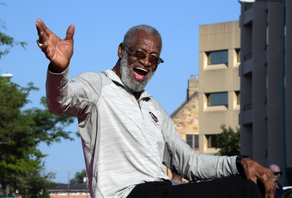 Aug 3, 2019; Canton, OH, USA; Bobby Bell reacts during the Pro Football Hall of Fame Grand Parade on Cleveland Avenue in Downtown Canton.