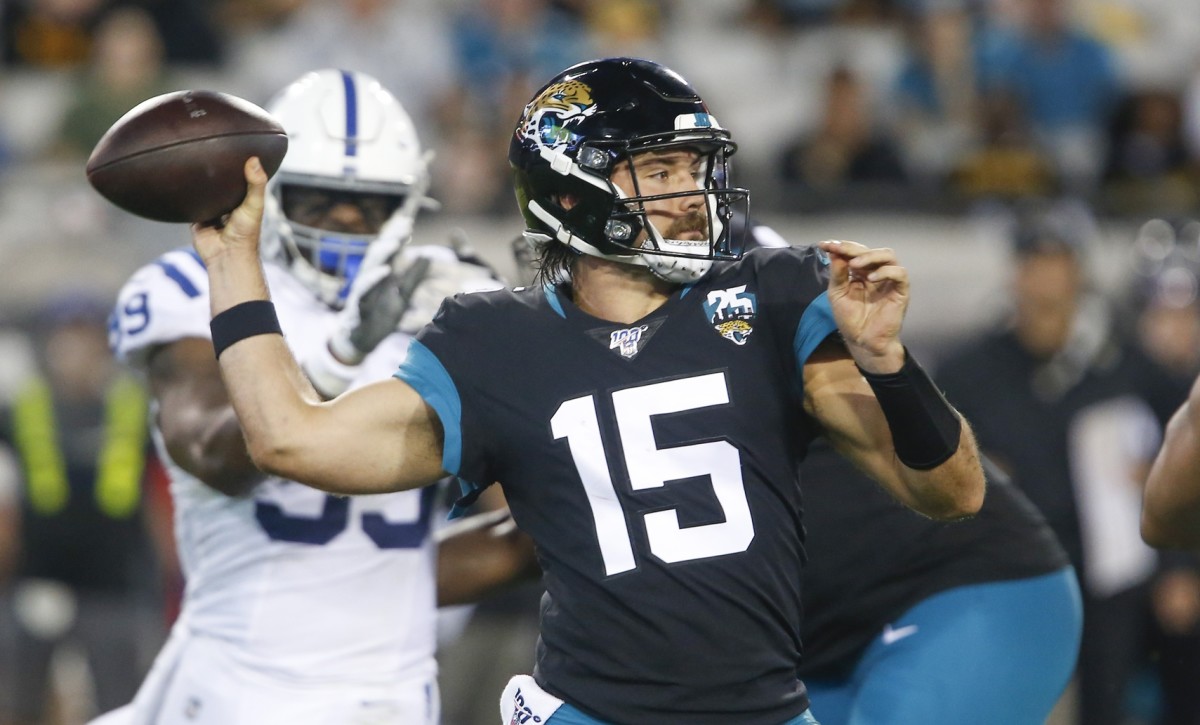 Jacksonville Jaguars quarterback Gardner Minshew throws a pass against the Indianapolis Colts in the 2019 season finale.