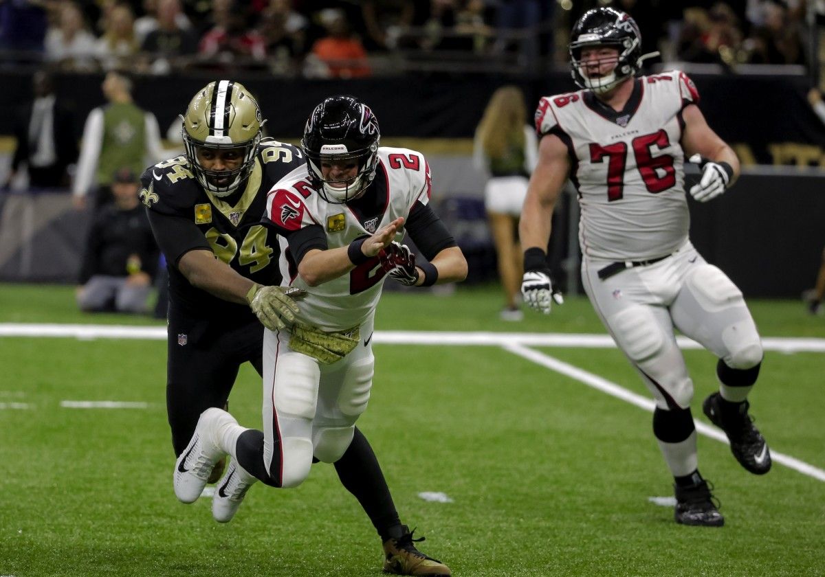 Saints DE Cam Jordan pressures QB Matt Ryan