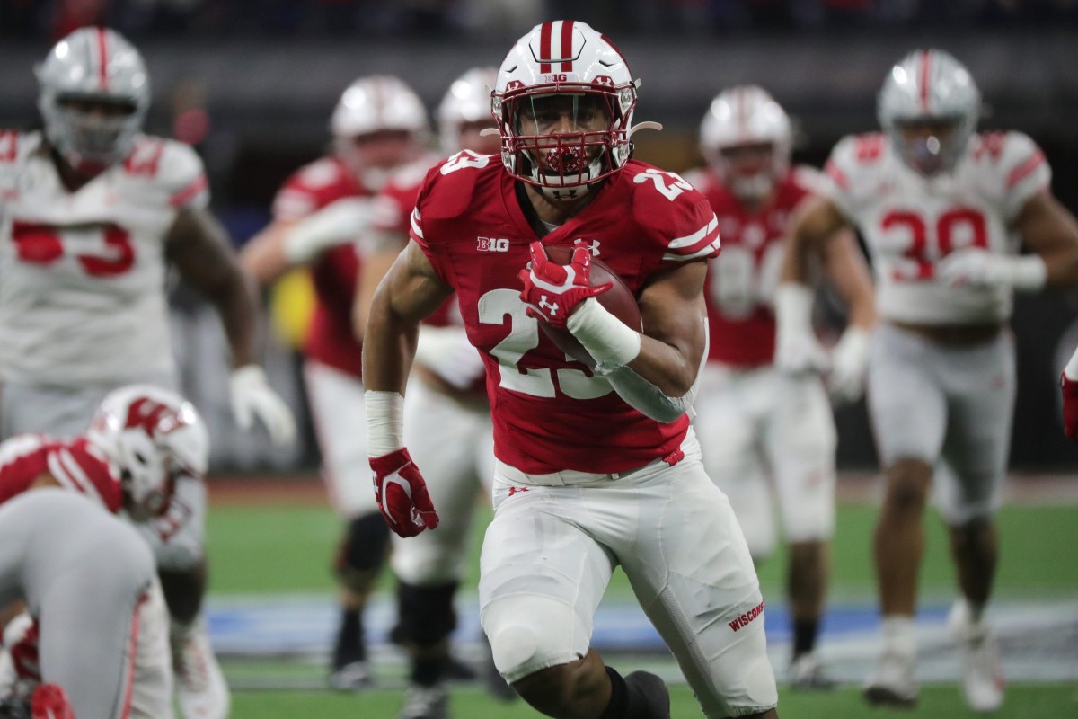 Wisconsin running back Jonathan Taylor, drafted in the second round by the Indianapolis Colts, is expected to split carries with the team's 2019 leading rusher Marlon Mack.
