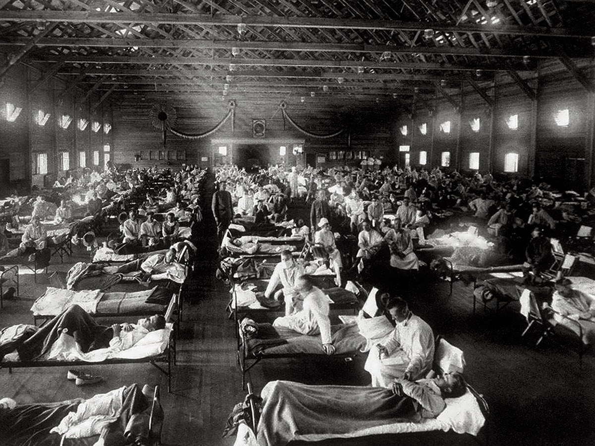 Flu-stricken patients at Camp Funston, in Kansas, where the 1918 pandemic is believed to have first touched the U.S.