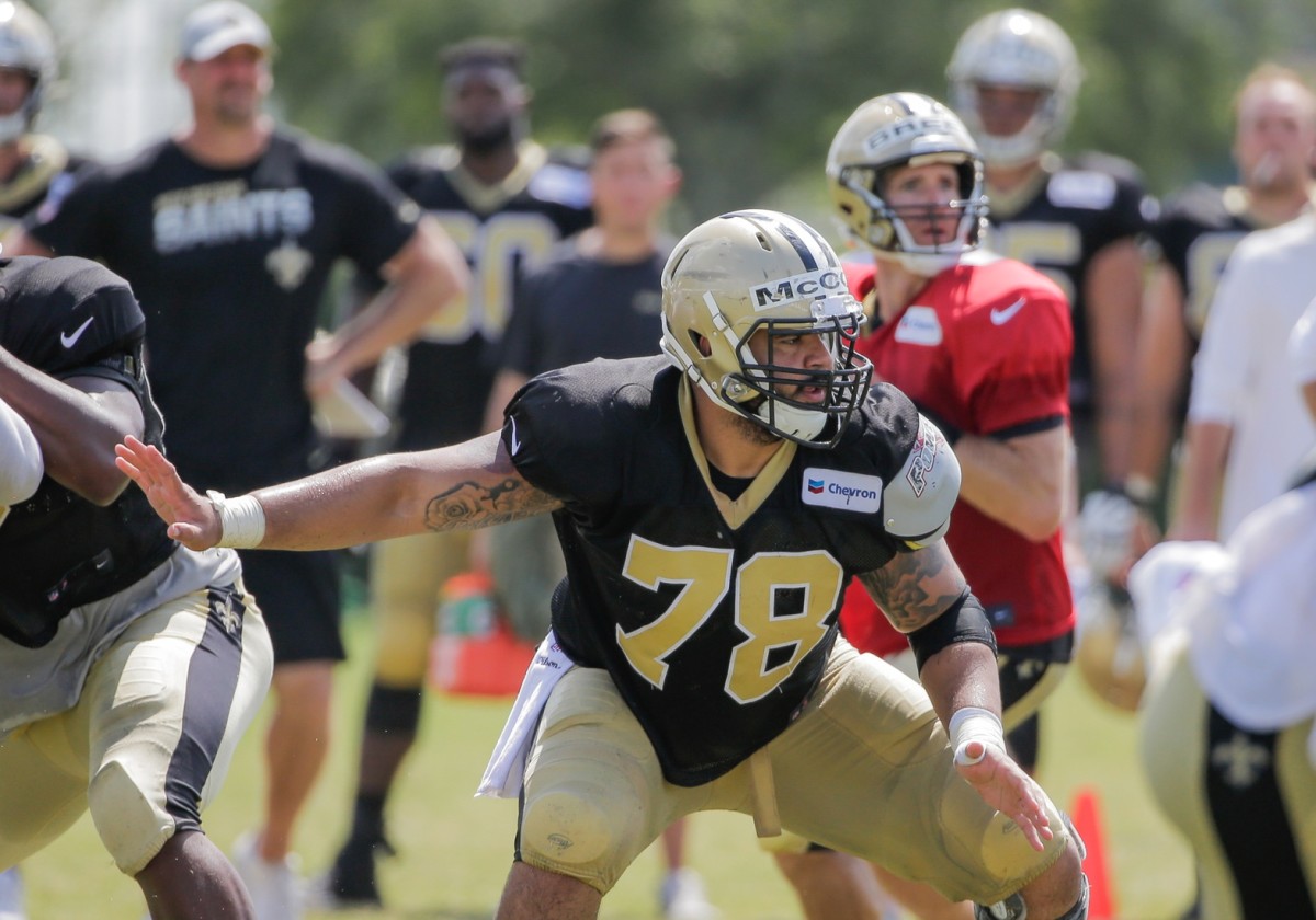 Aug, 3, 2019; Metairie, LA, USA; New Orleans Saints center Erik McCoy (78) during training camp practice at the Ochsner Sports Performance Center. Mandatory Credit: Derick E. Hingle-USA TODAY Sports